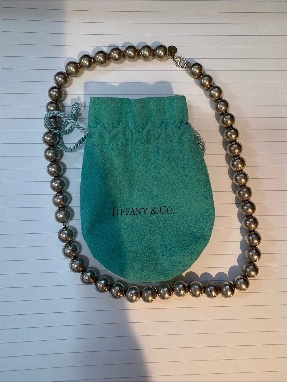 Tiffany & Co. Silver Bead Necklace (18”) with Pouch